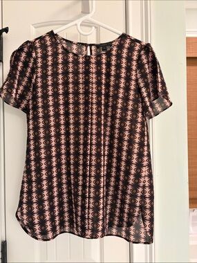 J Crew Pink & Black Geometric Short Sleeve Top
